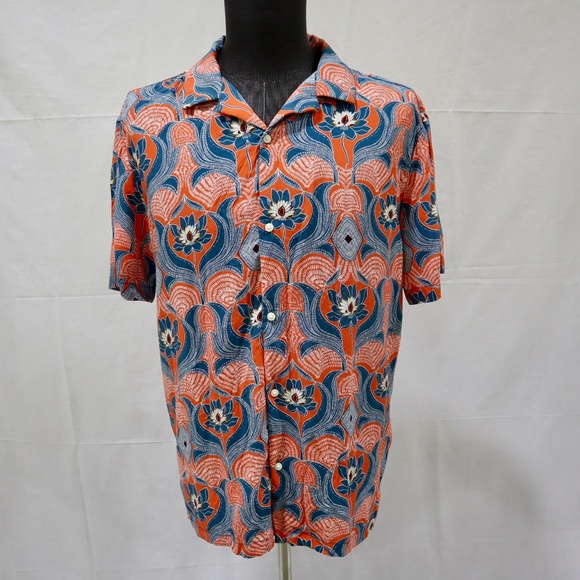Cactus Man Ricky Singh Men's XL Hawaiian Shirt Orange Blue Floral NWT - Picture 1 of 5